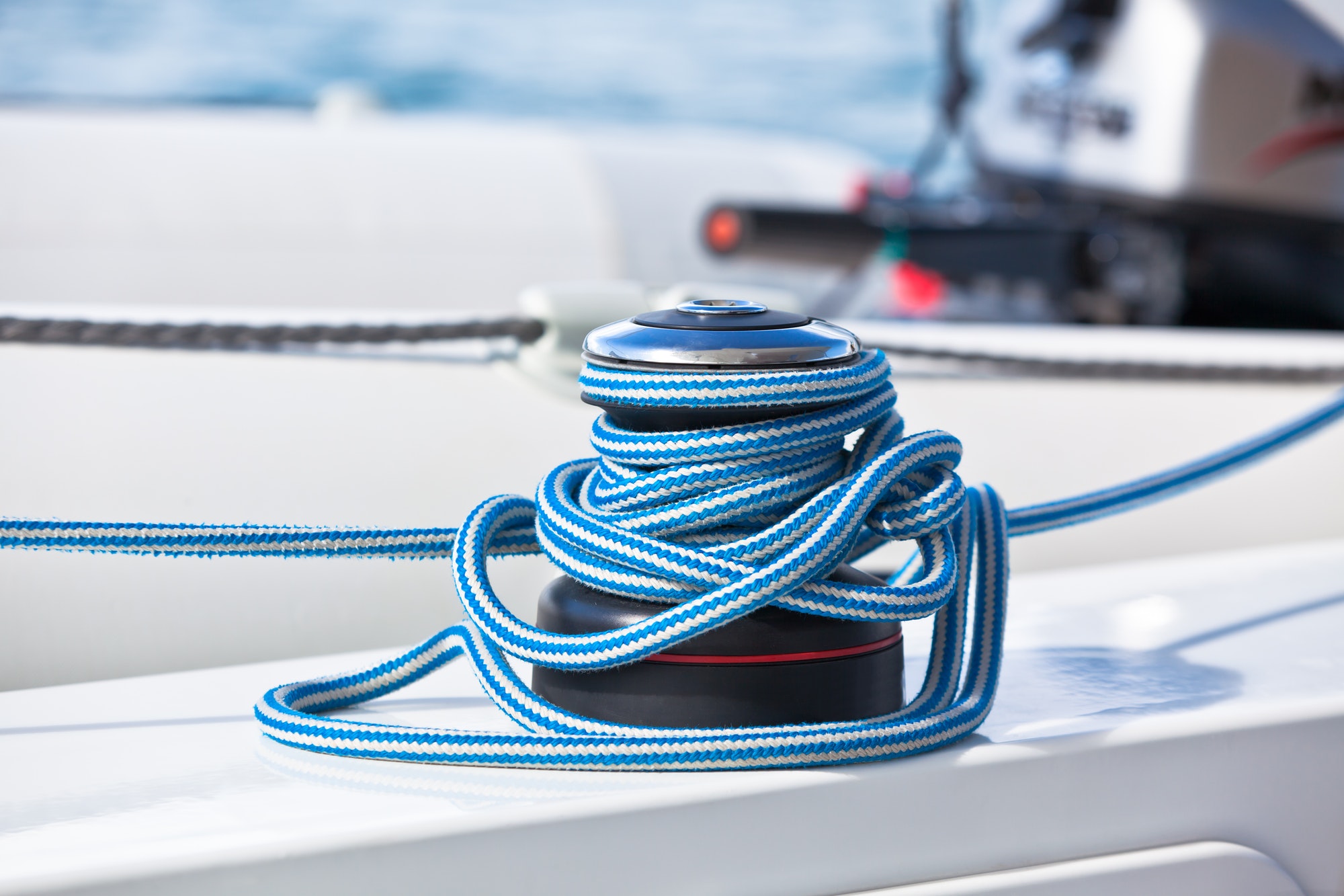 Winch and rope, yacht detail.